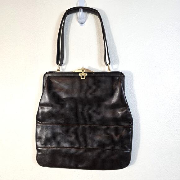 Via Spiga Purse Womens Expresso Snake Embossed Leather Classic Old Money READ - Picture 1 of 16